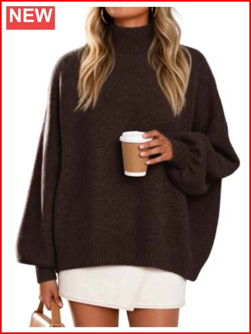 Oversized Turtleneck Sweater with Ribbed Knit, Cozy